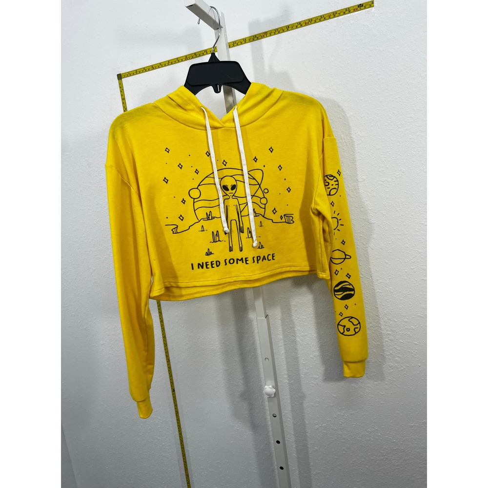 French Pastry Yellow Alien I Need Some Space Cropped Hoodie XS Graphic Pullover